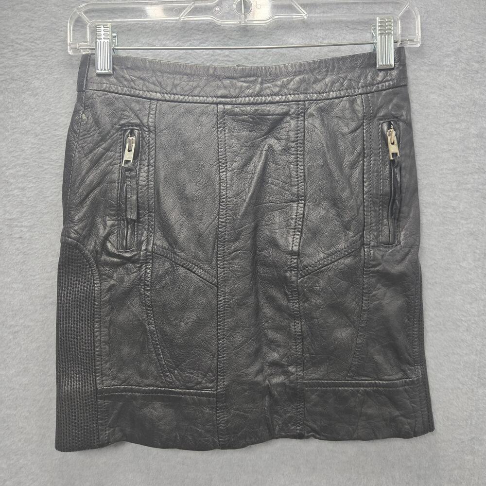 Allsaints Black Leather Biker Pencil Skirt Size 2